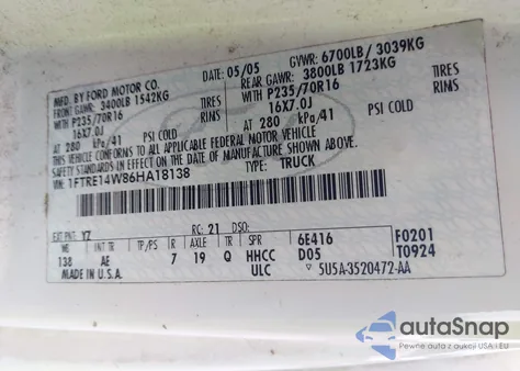 2006 Ford E-150 Commercial/Recreational из США, поврежденный, VIN 1FTRE14W86HA18138